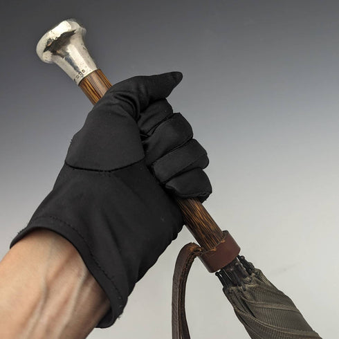 1919 British antique gentleman's umbrella, green, sterling silver, round handle, 87cm